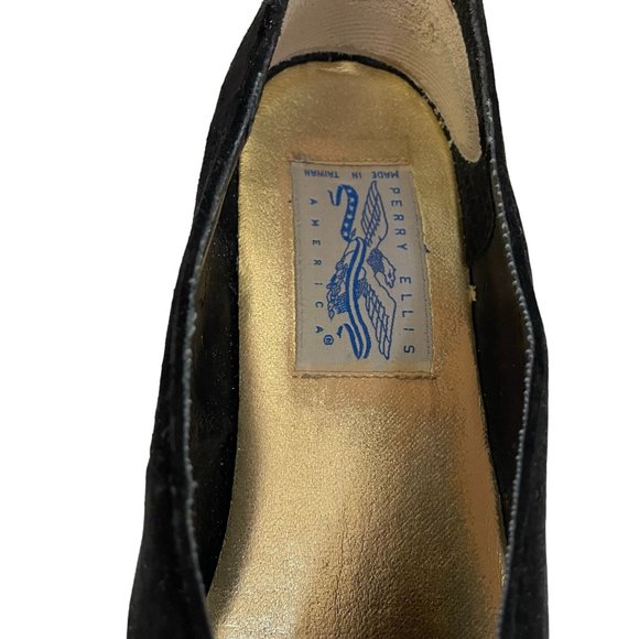 Vintage Perry Ellis Womens 8AA Black Suede Embroidered Red Floral Slip On Flats - Picture 8 of 16